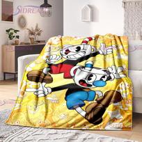 Cuphead ir Mugman spausdintas pledas Animacinis žaidimas Minkštas pliušinis vilnos lengvas sofa lova Juokinga Helovino draugo dovana 75x90cm white