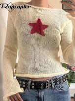 Y2k Star Megztiniai Grunge Mieli Slim Slash Džemperiai Harajuku Prepply Korėjietiški megztiniai Gatvės drabužiai Moteriška estetinė viršūnė S balta