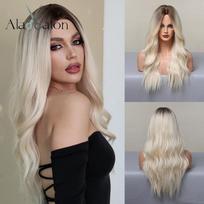 ALAN EATON ilgi banguoti platininiai blondiniai sintetiniai perukai baltoms moterims Natūralūs vidurinės dalies Cosplay vestuvių perukai plaukams Atsparūs karščiui brown