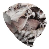 Lemurs Animal Meme Washed Warm Bonnet Outdoor Casual Beanies Protection Unisex Women Hats One Size black