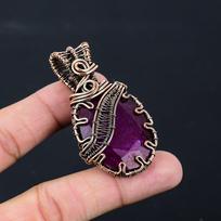 Lab-Created Ruby Gemstone Pure Copper Wire Wrapped Handmade Pendant Jewelry 2.56 Inches rožinė
