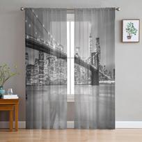 Niujorko naktinės permatomos užuolaidos Svetainės langas Tiulio užuolaidos miegamojo virtuvei Namų dekoravimas Voile užuolaidos W135 x H115cm x1 gray