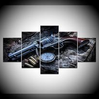 Drobės spausdintas modulinis plakatas 5 panelės Ginklai Revolveris Sienos dekoratyviniai paveikslai Drobės tapyba Modernus sienos menas Namų dekoravimas Be rėmo 20x35cm*2  20x45cm*2  20x55cm*1 white