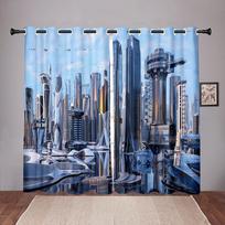 Thick 2Pieces 90%Shading Future Cyberpunk City Sky On Sale Blackout Window Curtain For Bedroom Living Room Bathroom Kicthen Door W50 X H130(CM)X2&Hook