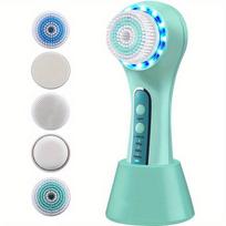 1Pc Facial Cleansing Brush,Rechargeable IPX7 Waterproof Face Scrubber with 5 Brush Heads,Face Spin Brush for Exfoliating, Massaging and Deep Cleansing 1pc žalia