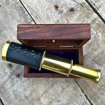 15,24 cm mini piratų navigacinis graviruotas teleskopas su medžio dėžute, piratų šlifavimo stiklu, dovana sūnui black