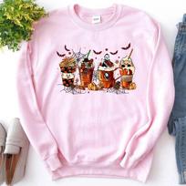 Skeleton Coffee Cups Sweatshirt Halloween Horror Coffee Hoodie Horror Movie Inspired Sweater Halloween Crewneck Sweatshirts Unisex Hoodie L white