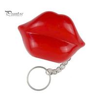 Keychain Pendant Red Lip Shape Smooth Stainless Portable Funny Kiss Sound Battery-operated Keyring Bag Decoration Pendant Stree Relief Toy raudona