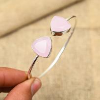 Astonishing Pink Chalcedony Gemstone Handmade 925 Solid Sterling Silver Jewelry Bangle For her Adjustable rožinė