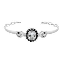 Natural White Topaz & Black Spinel Gemstone Bracelet, 925 Sterling Silver, Bezel Link Bracelet, Handmade Adjustable Bracelet Jewelry Gift For Women balta/juoda