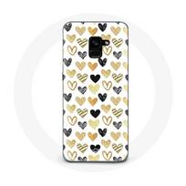 Coque pour Samsung Galaxy A8 Plus Fond de texture abstraite coeurs noir jaune et gris