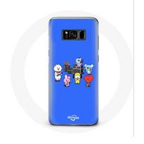Coque pour Samsung Galaxy S8 BTS BT21 Tata Chimmy Cooky Rj Koya Shooky Et Mang Jouent De la musique Fond Bleu
