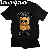 Money Teddy Bear Print Marškinėliai Unisex Moteriški marškinėliai Vasaros mados trumpomis rankovėmis Naujovė Laisvalaikio Juokingi Kūrybingi marškinėliai Gatvės drabužiai 3XL brown