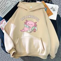 Dideli aksolotlių boba pieno arbatos džemperiai Korėjietiško stiliaus moteriški drabužiai Kawaii džemperis Vintažinis animacinis grafinis Harajuku džemperis XXXL beige