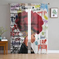 Barbershop Design Element Sheer Curtains For Living Room Modern Fashion Valance Curtains For Kitchen Tulle Curtains 135W x 114H(cm)