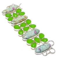 Ruby Fuchsite, Chalcedony Gemstone 925 Sterling Silver Jewelry Bracelet 8  Z5C04