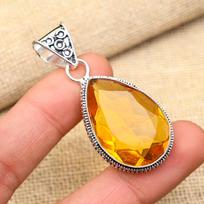 Pretty Honey Topaz Gemstone Handmade 925 Sterling Silver Jewelry Pendant For Women 2 Inches geltona