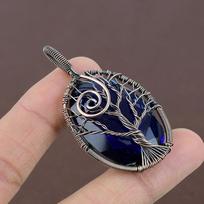 Natural Tree Of Life London Blue Topaz Copper Wire Wrap Pendant 2.25  z9U59