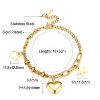 LUXUSTEEL Nerūdijančio Plieno Širdelės Monetos Pakabukas Apyrankė Moterims Mergaitei Aukso Spalvos Kubietiško Pynimo Grandinėlės Apyrankė Papuošalų Dovana 20cm