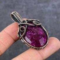 Ruby Natural Gemstone Handmade Copper Wire Wrap Jewelry Pendant 2.17  q8D11