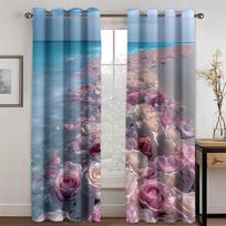 New Rose Tulip Garden Sea Beach Printed Curtains For Living Room Bedroom Window Blinds 2 Pieces Rod Pocket  Grommet Top W50xH130(CM)x2PCS-Rod pocket gray