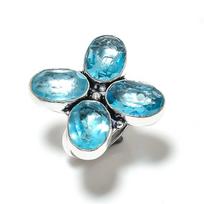Natural Blue Topaz Gemstone 925 Sterling Silver Ring Size Adjustable K0C05