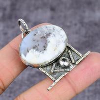 Natural Dendrite Opal, Topaz Handmade 925 Sterling Silver Pendant 2.27  O8m30