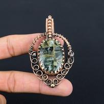 Copper Seraphinite Gemstone Pure Copper Wire Wrapped Handmade Wonderful Jewelry Pendant 2.95 Inches žalia