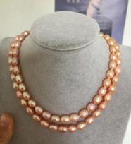 2 rows 8-9mm South seas baroque gold pink necklace