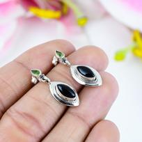 Natural Black Onex,Peridot Gemstone 925 Solid Sterling Silver Earring 1.25  M5r86
