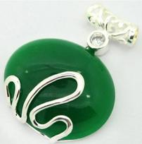 Vintage 925 Sterling Silver 37x30MM green JADE Pendant valentine's gift