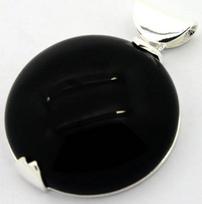 Elegant Solid 925 Sterling Silver 30*30mm black JADE Roundle Pendant