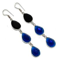 Natural London Blue Topaz Handmade 925 Sterling Silver Gift Earring 3.15  l5s31