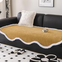 Herringbone Pattern Special-Shaped Sofa Cover Cloth High-Grade Irregular Chenille Four Seasons Universal Non-Slip Stain-Resistant Sofa Cushion 90*90cm beige