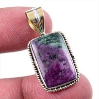 Ruby In Zoisite Lab-Created 925 Sterling Silver Gift Two Tone Pendant 1.25  p8e99