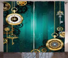 Antique Items Watches Keys and Chains Steampunk Influences Illustration Curtains Living Room Bedroom Window Drapes 2 Panel Set 100W130H(CM)40x51in&Hook