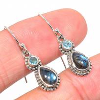 Natural Labradorite,Blue Topaz 925 Solid Sterling Silver Gift Earring 1.25  F7a06