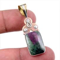Ruby In Zoisite Lab-Created 925 Sterling Silver Gift Two Tone Pendant 1.75  f1p03