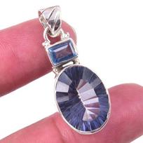 Natural Mystic Topaz,Blue Topaz 925 Solid Sterling Silver Pendant 1.25  f5T32