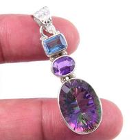 Natural Mystic Topaz,African Amethyst 925 Solid Silver Gift Pendant 1.75  V6R51