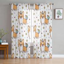 Welsh Corgi In A Unicorn Costume With Horn Colorful Tail Sheer Curtains Living Room Tulle Window Curtain Bedroom Kitchen Drapes 135W x 114H(cm) white