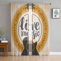 Acoustic Guitar Written Around Floral Tulle Sheer Curtains for Living Room Bedroom Kitchen Decoration Voile Organza Curtains 135W x 114H(cm) orange