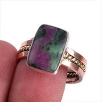Ruby In Zoisite Handmade Lab-Created 925 Sterling Silver Two Tone Ring S.10 L3J20