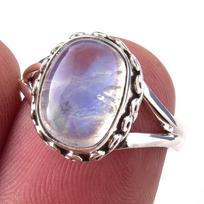 Natural Rainbow Moon Stone Gemstone Handmade 925 Sterling Silver Ring S.6 a8U38 gray