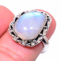 Natural Rainbow Moon Stone Gemstone 925 Sterling Silver Jewelry Ring Size 8 c7j10 pink