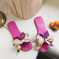 Women Beach Sandals Outdoor Flip-flops Bow Women's Slippers  Summer Slides Fashion Sandals Shoes For Woman Bathroom Slippers 41 beige