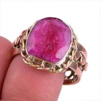 Red Ruby(Simulated) Handmade 925 Sterling Silver TwoTone Gift Ring S.9.5 F0Z98