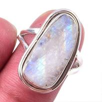 Natural Rainbow Moon Stone Gemstone Handmade 925 Sterling Silver Ring S.7 t3c37 gray