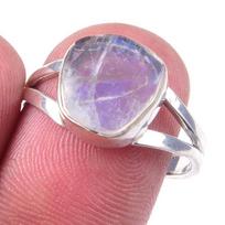 Natural Rainbow Moon Stone Gemstone Handmade 925 Sterling Silver Ring S.8 W7L79 gray