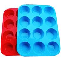 Nelipnus silikoninis keksiukų skardas - Keksiukų formelės keksiukams ir keksiukams Keksiukų silikoninės formelės Kepimo reikmenys - 12 X keksiukų formelių (12-Raudona+Mėlyna) 2pcs blue